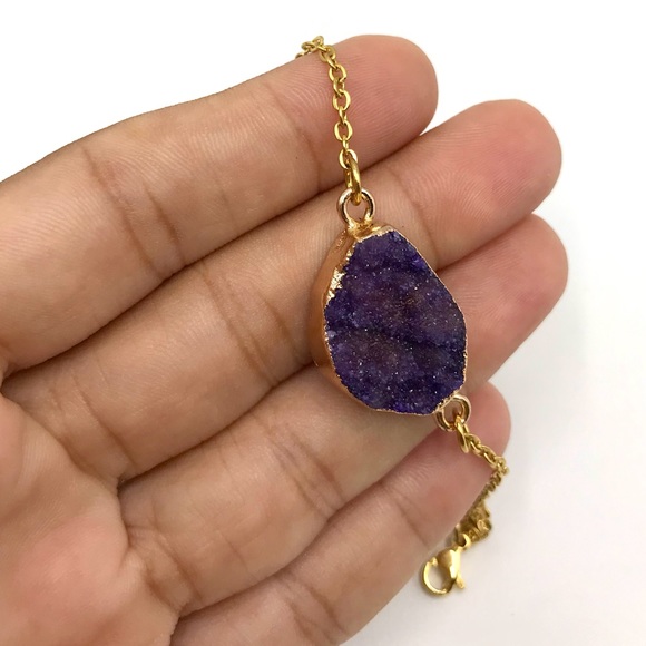 Druzy Agate Bracelet • Gold Plated Stainless Steel - Picture 4 of 8